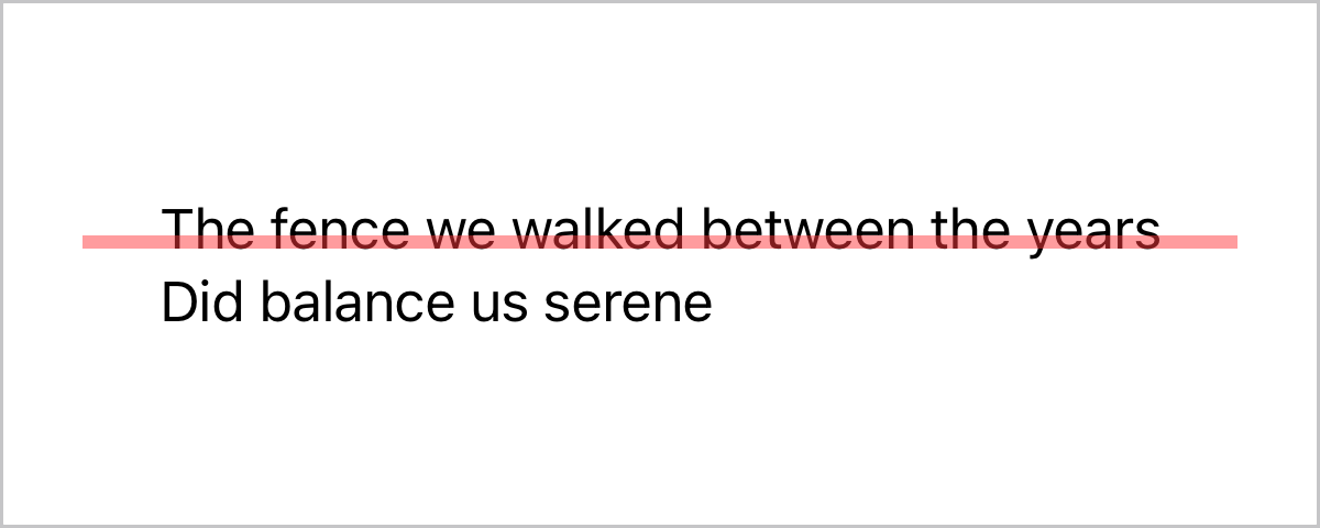 A multiline text with a red indicator for its first baseline alignment guide.