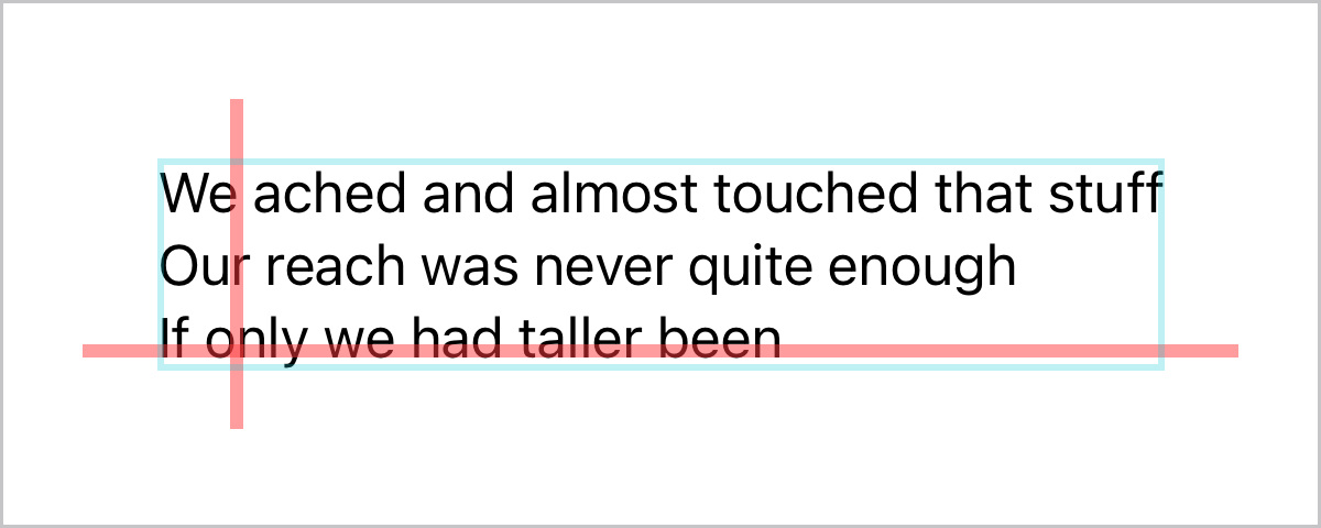 A multiline text with red indicators for its leading and last baseline alignment guides.
